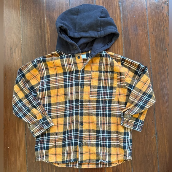 Zara Boys Plaid Flannel Hoodie (Size 7) – “Following the Sunset” Graphic Back - Picture 2 of 4